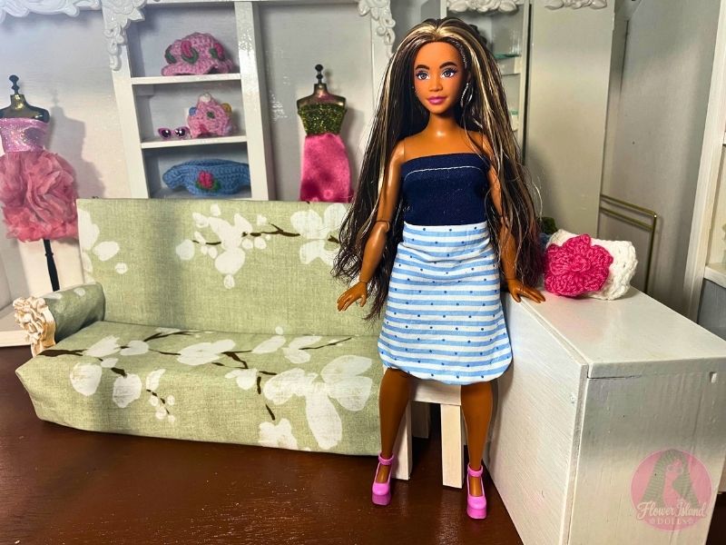 Casual Denim & Striped Dots Summer Fashion Doll Dress Tutorial & Free Sewing Pattern