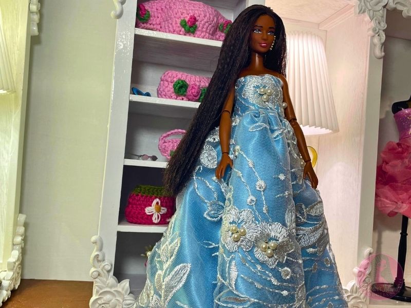 Pearl Embellished & Embroidered Lace Fashion Doll Gown Tutorial & Free Sewing Pattern