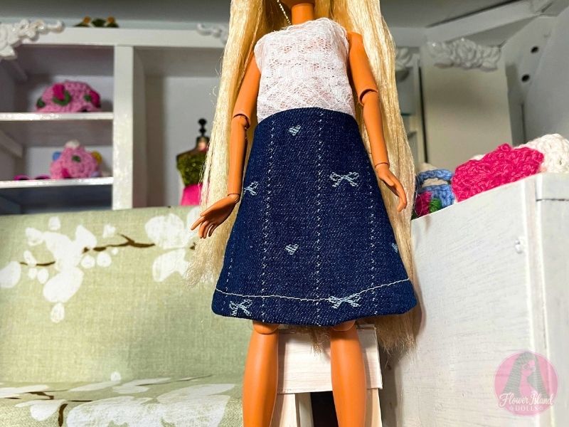 Chic Denim & Lace Fashion Doll Dress Tutorial & Free Sewing Pattern