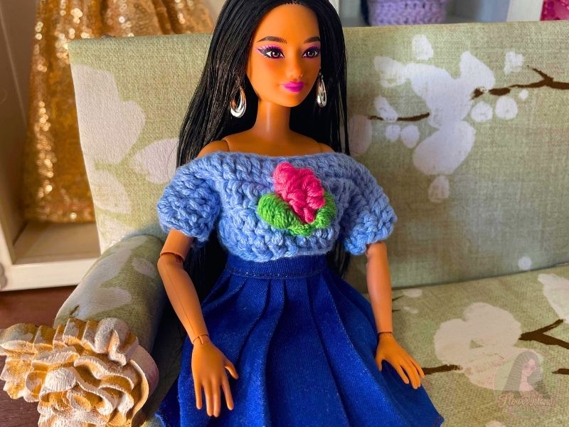 Rose Bud Embellished Crochet Fashion Doll Blouse Free Pattern & Tutorial